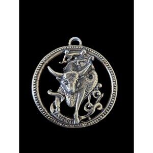 Vintage Taurus Sign Pendant Medal Gold Tone